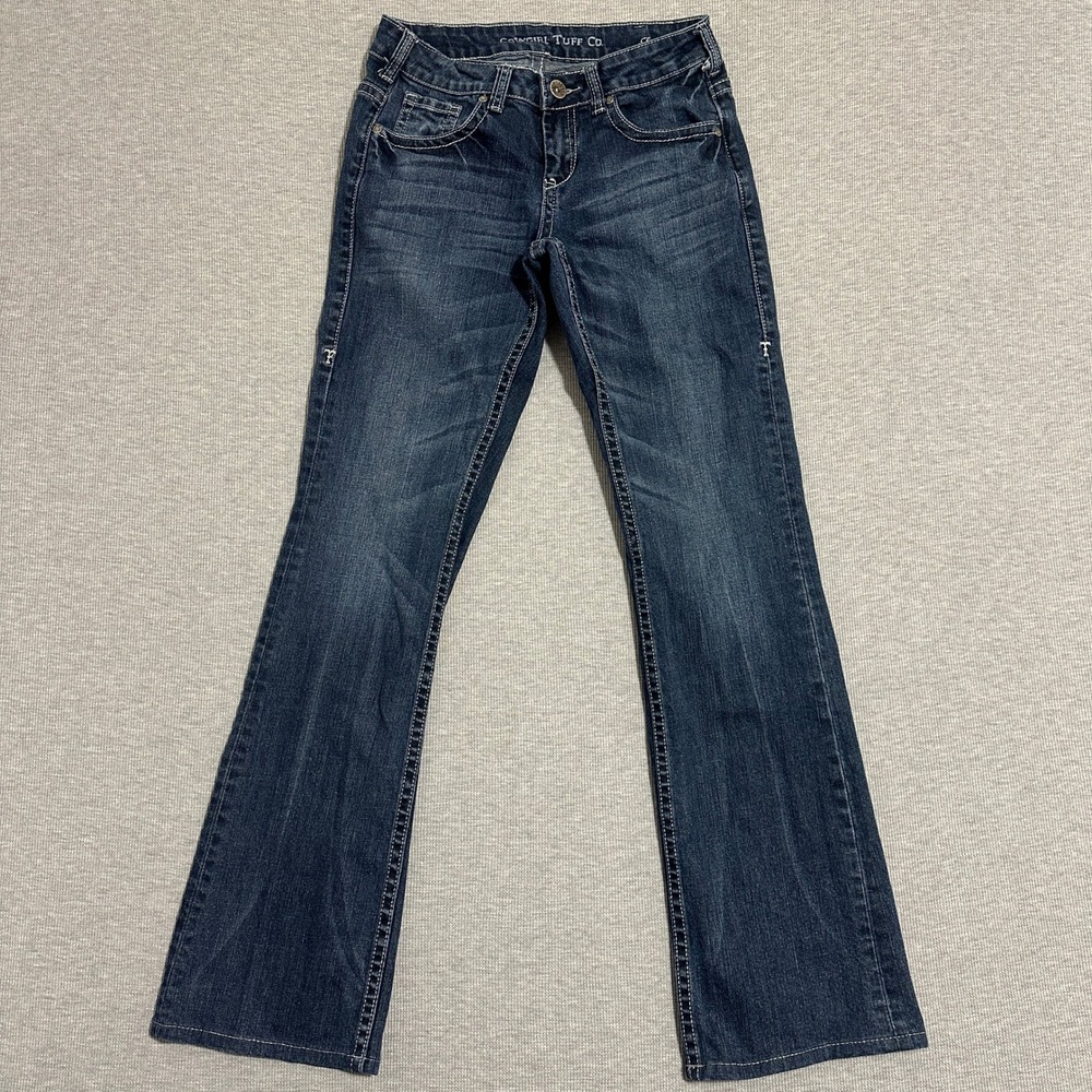 Cowgirl Tuff Co Longhorn Silver Dark Wash Bootcut Jeans Womens Size 27x33